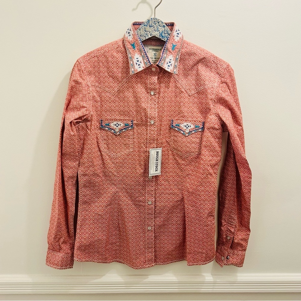 NWT Panhandle Rough Stock Rodeo Shirt small cotton embroidered button down